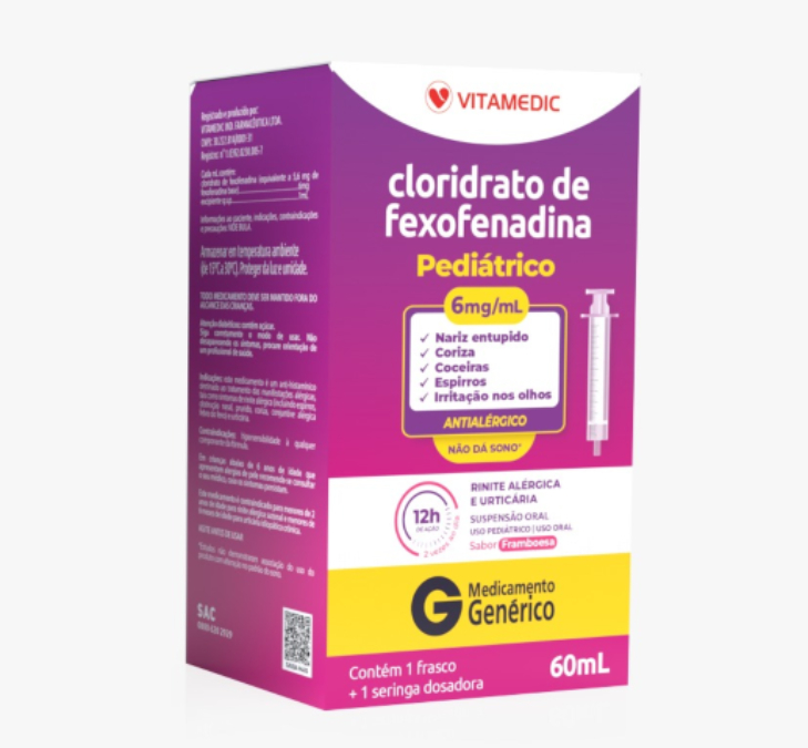 Vitamedic apresenta genérico de cloridrato de fexofenadina em suspensão
